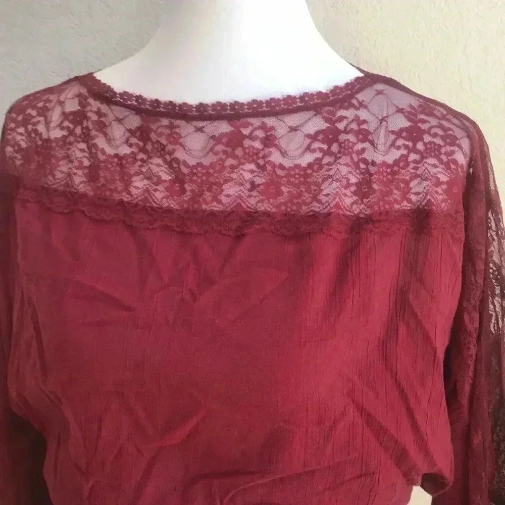 Free People Burgundy Lace Blouse